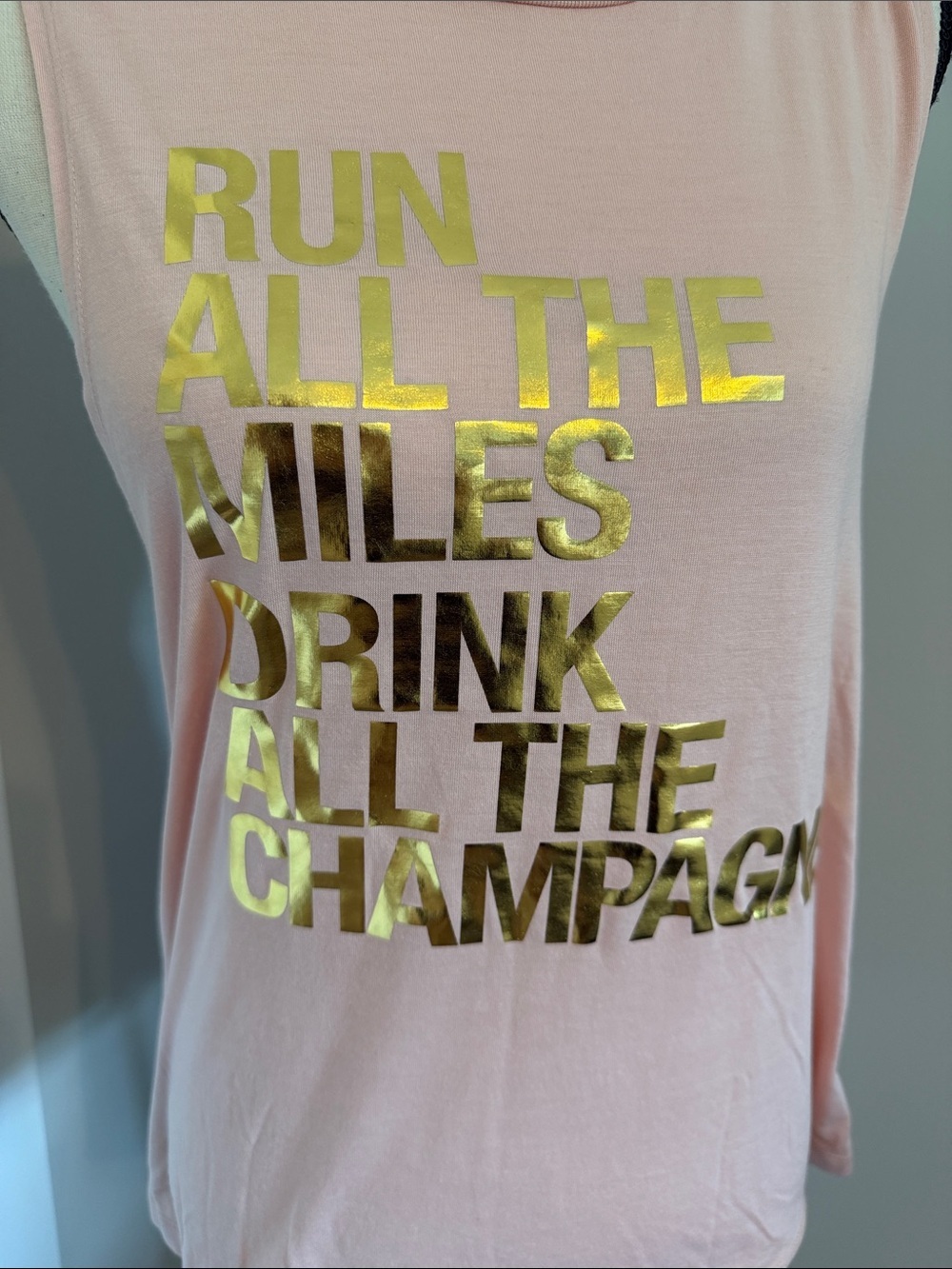 Gold Foil Slogan Pink Sleeveless Tank Top